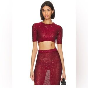 Glamorous Burgundy Sequin Crop Top & Skirt